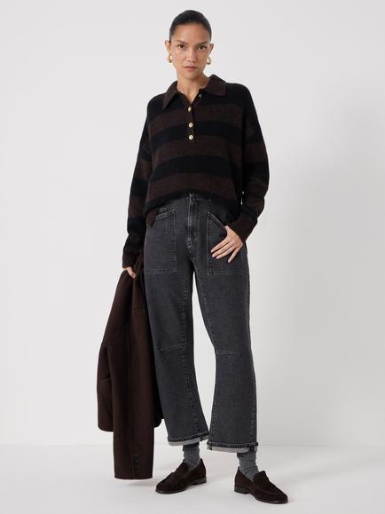 HUSH Drew Wool Rich Rugby Jumper, Dark Brown - view 2, Dark Brown