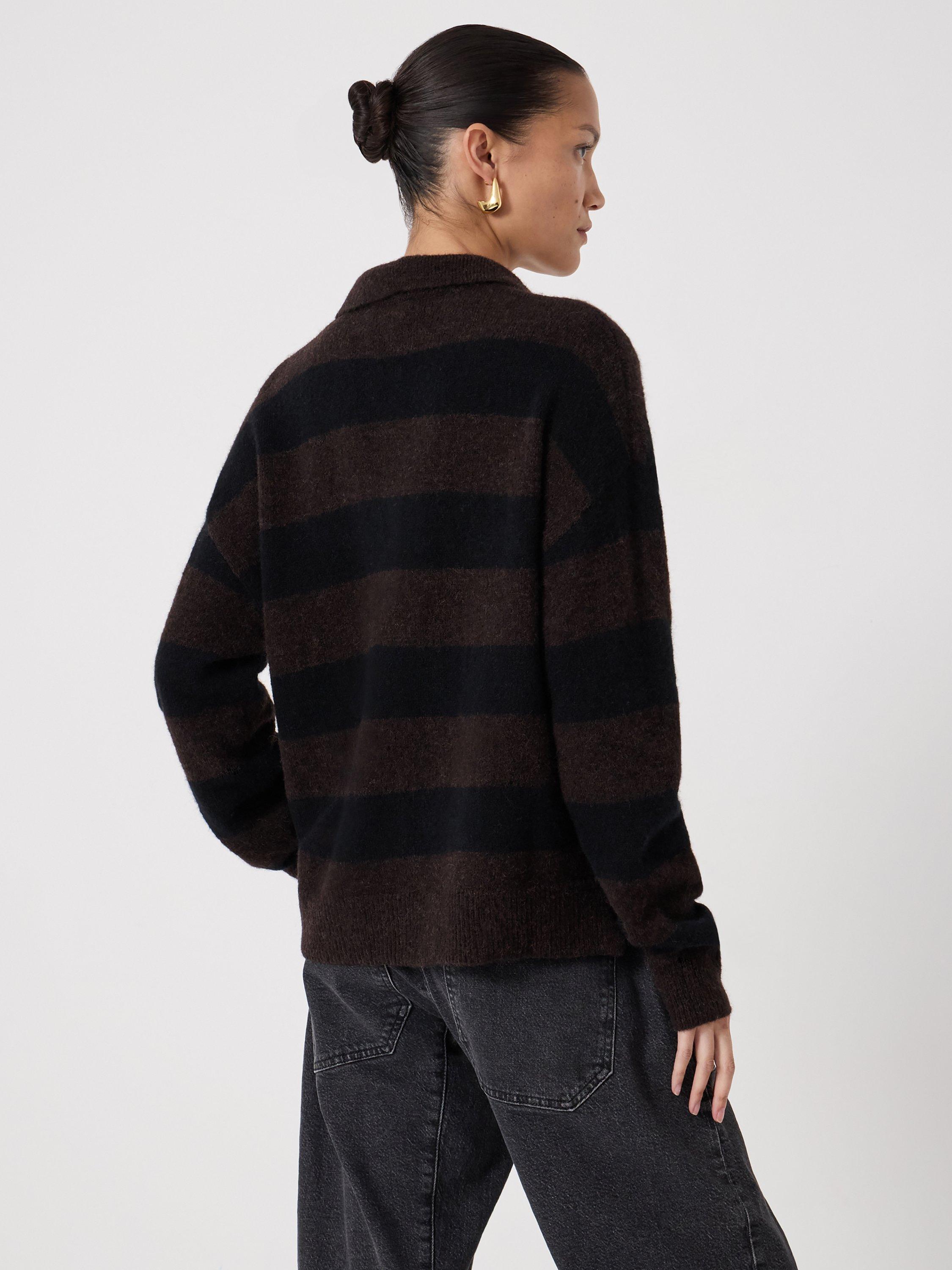 Product image 3 of 5, which shows HUSH Drew Wool Rich Rugby Jumper, Dark Brown, L-XL