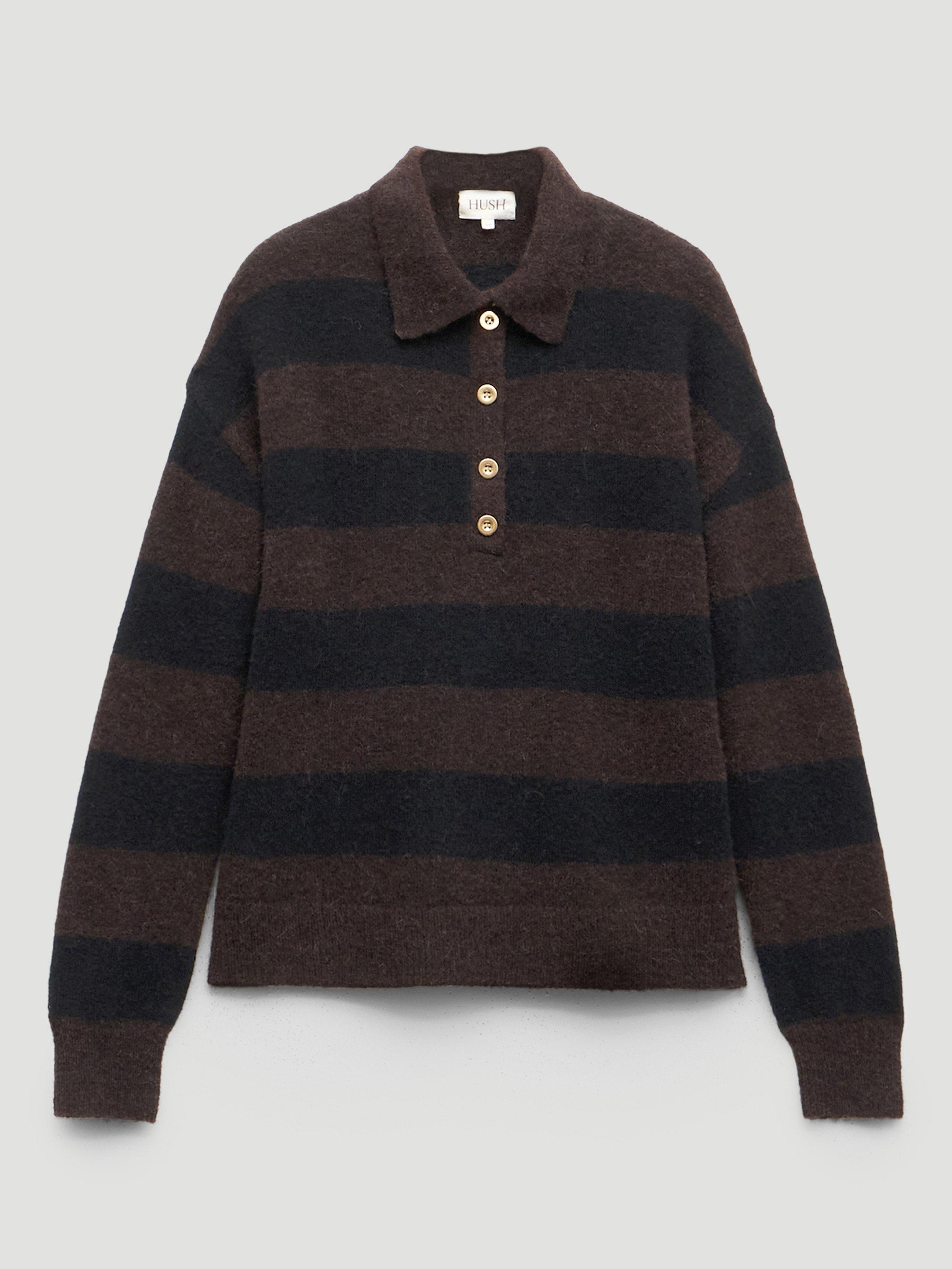 Product image 4 of 5, which shows HUSH Drew Wool Rich Rugby Jumper, Dark Brown, L-XL