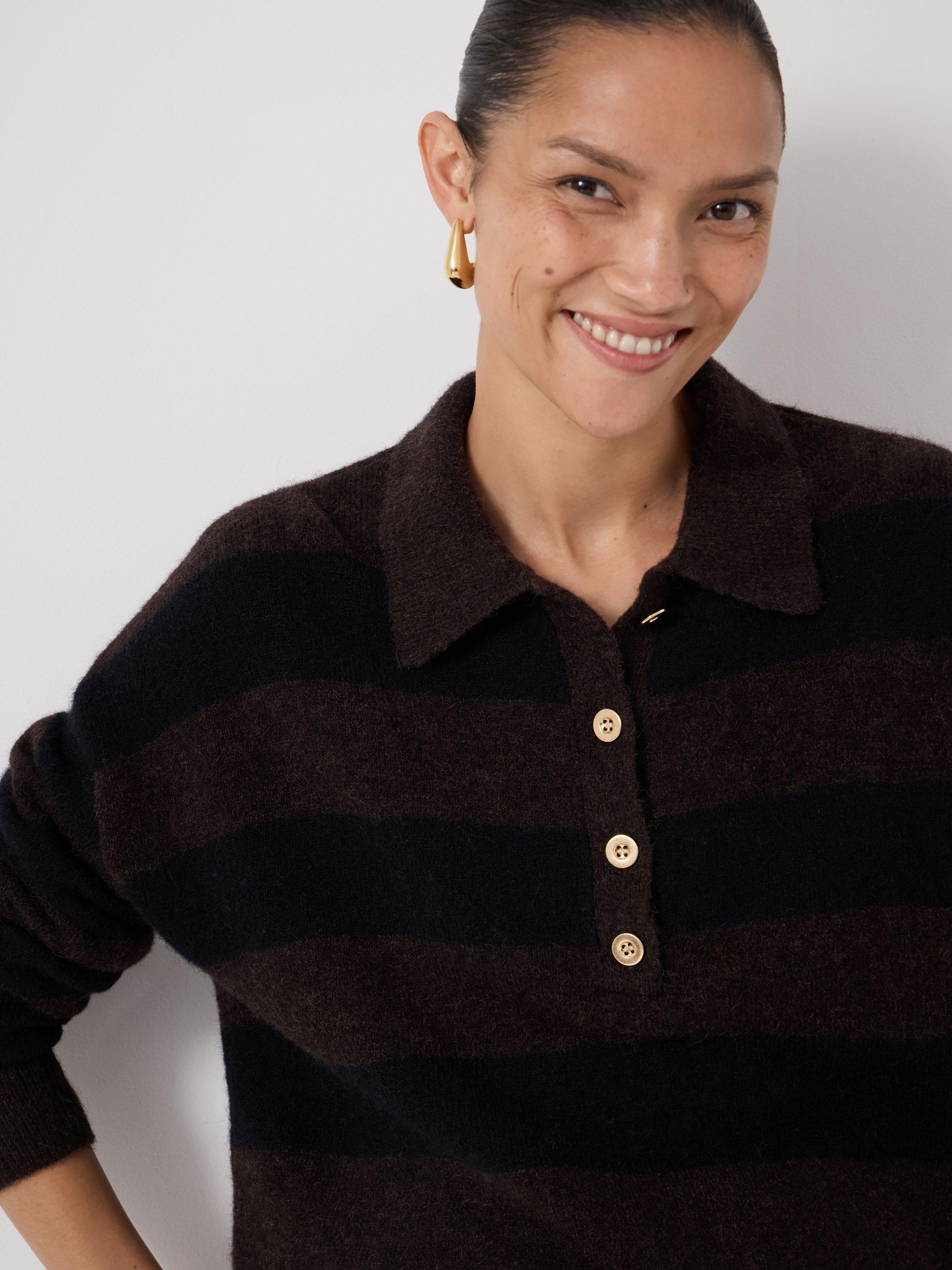 Product image 5 of 5, which shows HUSH Drew Wool Rich Rugby Jumper, Dark Brown, L-XL