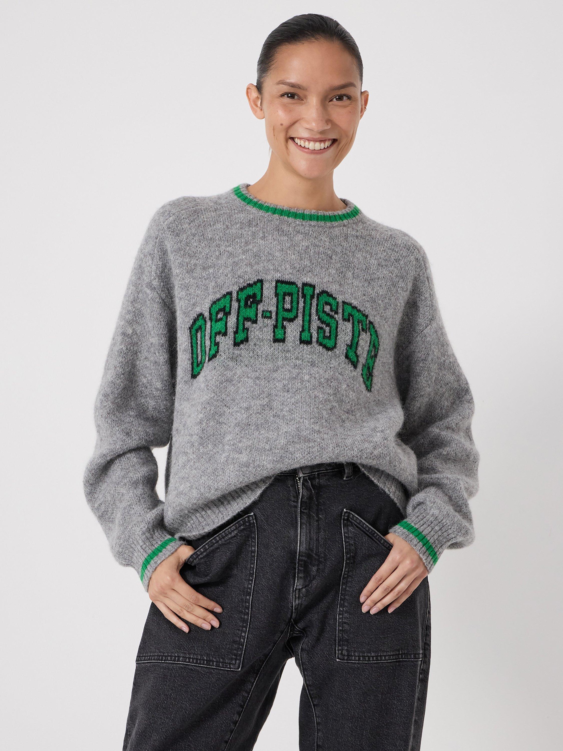 Product image 1 of 5, which shows HUSH Ellis Off Piste Knit Jumper with Wool, Mid Grey Marl, L-XL