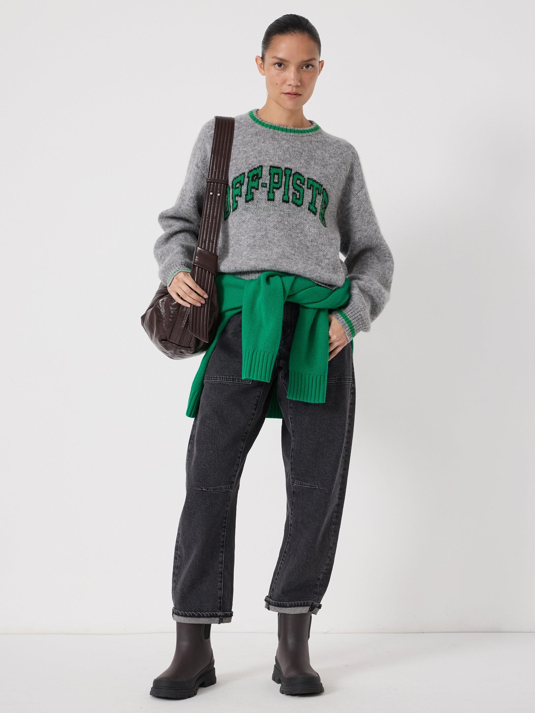 Product image 2 of 5, which shows HUSH Ellis Off Piste Knit Jumper with Wool, Mid Grey Marl, L-XL