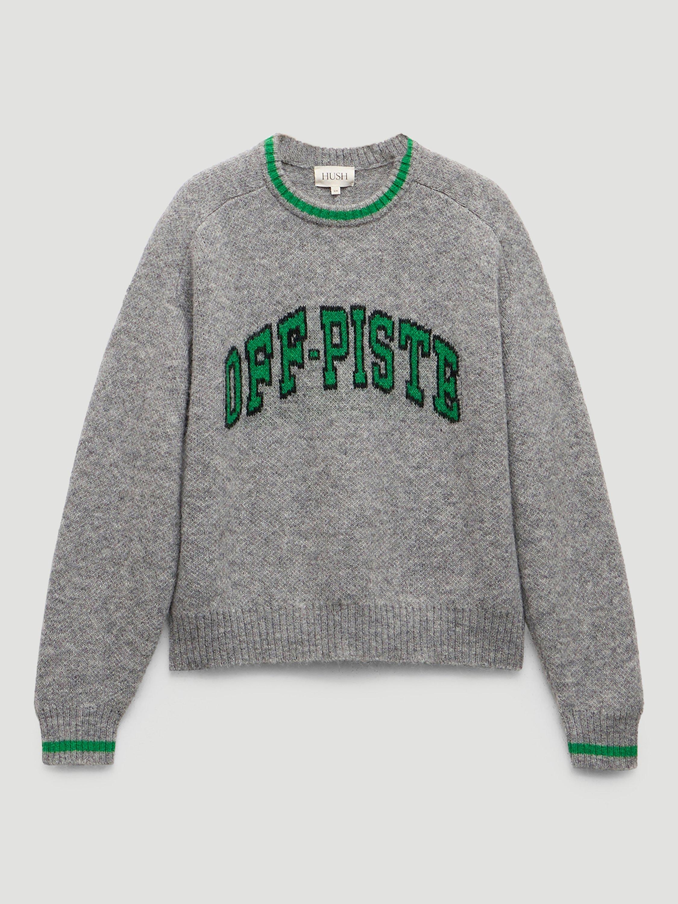 Product image 4 of 5, which shows HUSH Ellis Off Piste Knit Jumper with Wool, Mid Grey Marl, L-XL