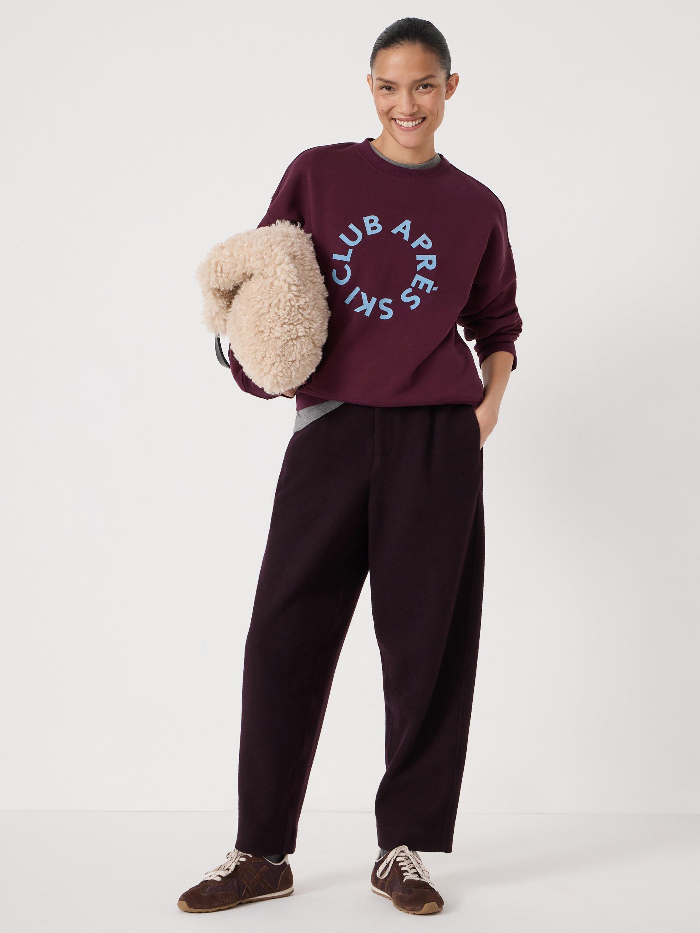 Product image 2 of 5, which shows HUSH Après Ski Club Graphic Sweatshirt, Dark Wine Red, L-XL
