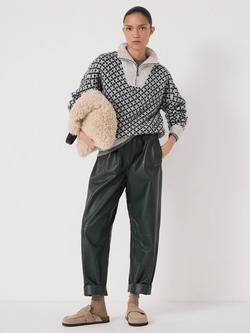 HUSH Juno Quarter Zip Mono Wool Jacquard Jumper - view 2, Light Grey Marl