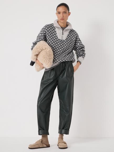 HUSH Juno Quarter Zip Mono Wool Jacquard Jumper - view 2, Light Grey Marl