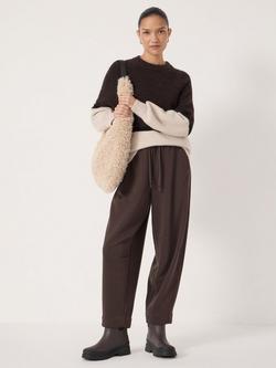 HUSH Raye Colour Block Wool Rich Jumper, Dark Brown/Cream, Dark Brown/Cream
