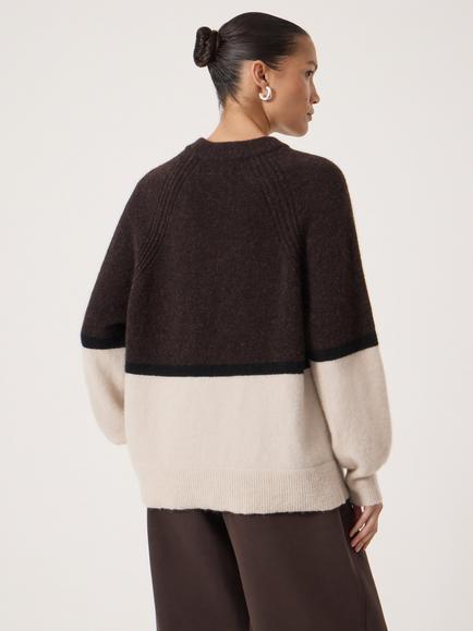 HUSH Raye Colour Block Wool Rich Jumper, Dark Brown/Cream - view 2, Dark Brown/Cream