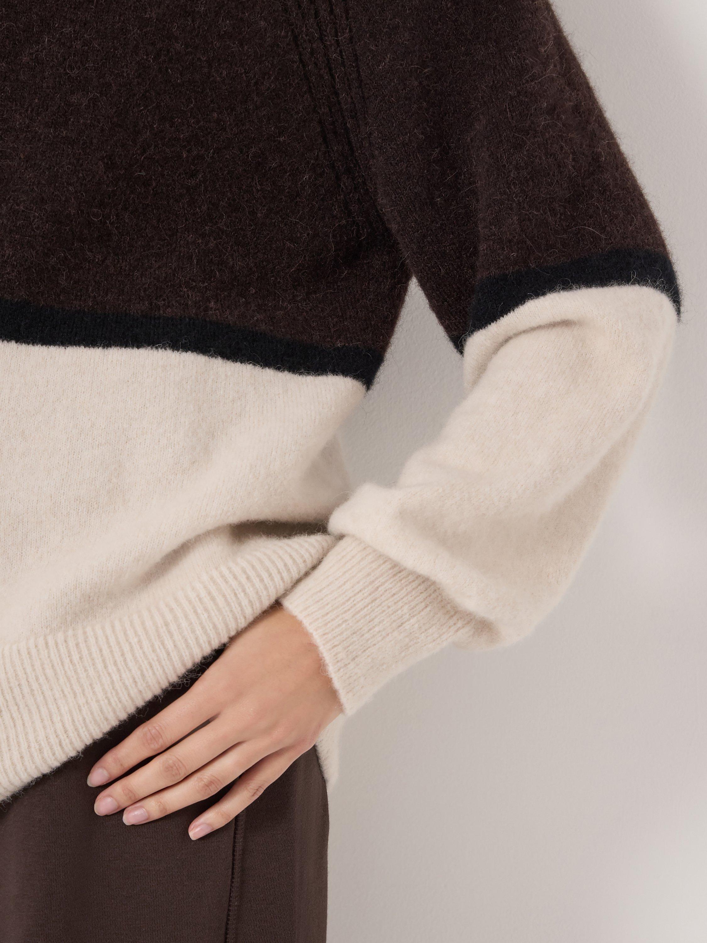 Product image 3 of 5, which shows HUSH Raye Colour Block Wool Rich Jumper, Dark Brown/Cream, L-XL