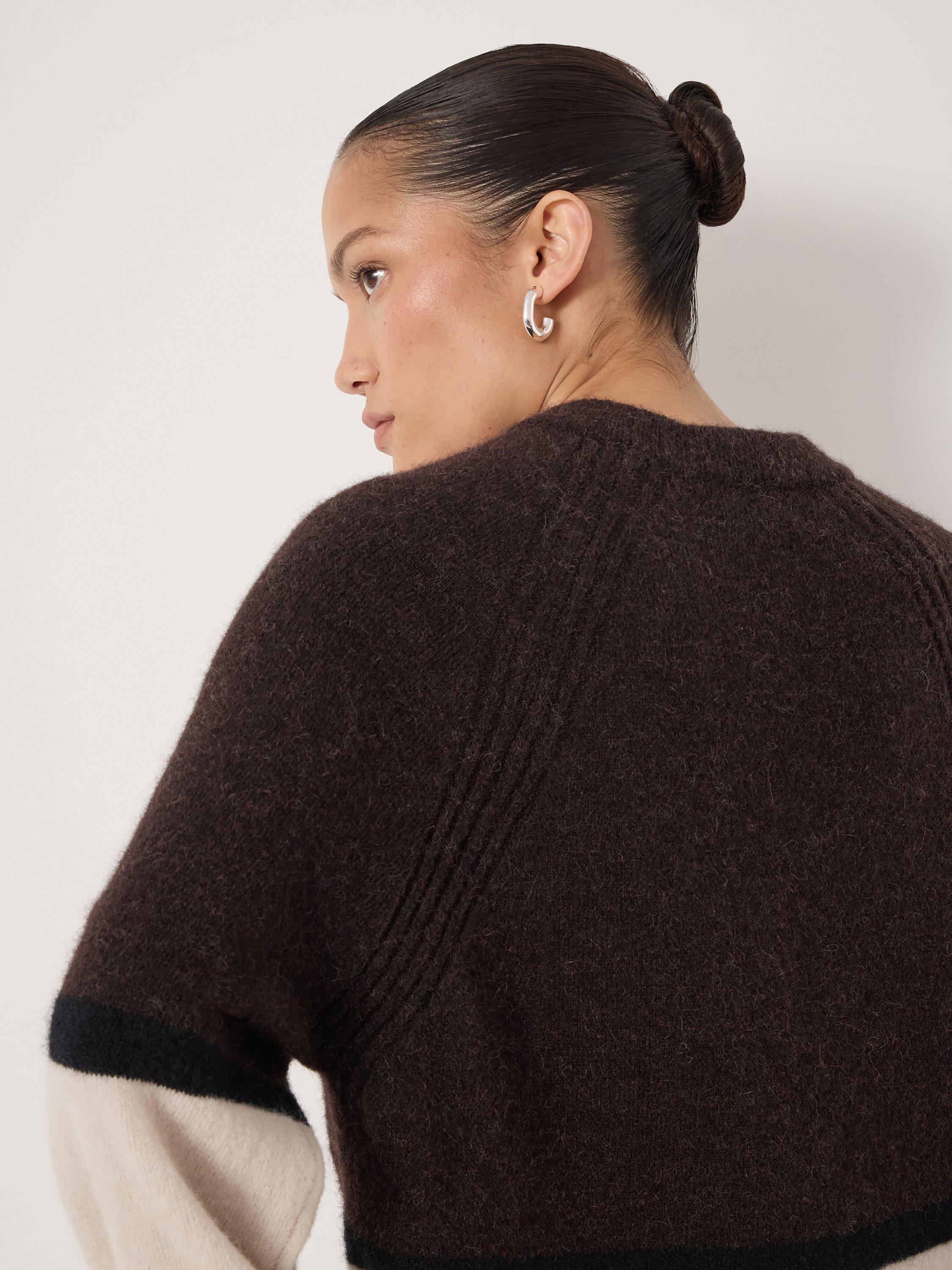 Product image 5 of 5, which shows HUSH Raye Colour Block Wool Rich Jumper, Dark Brown/Cream, L-XL