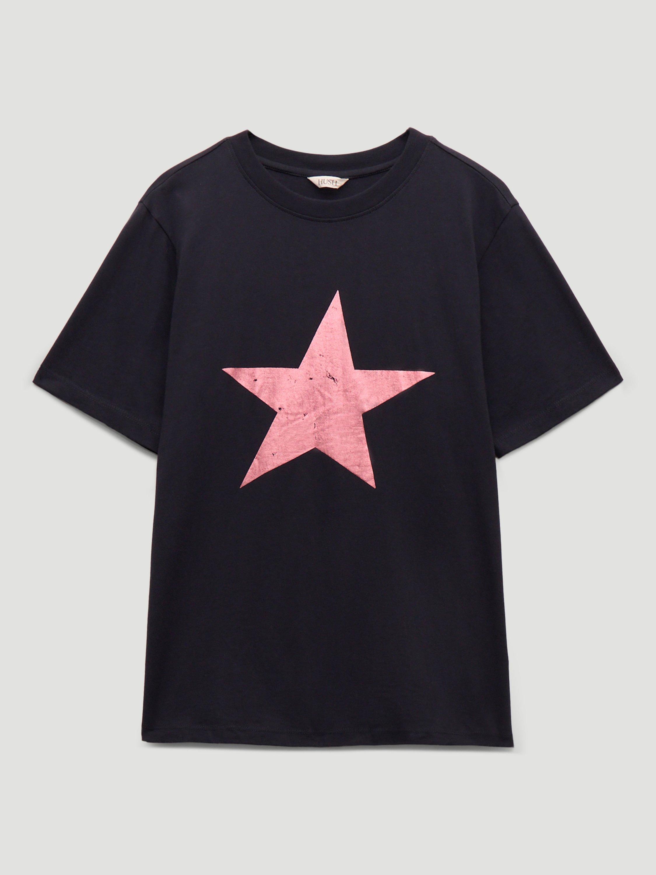 Product image 4 of 5, which shows HUSH Bea Graphic Star T-Shirt, Navy Blue, L-XL