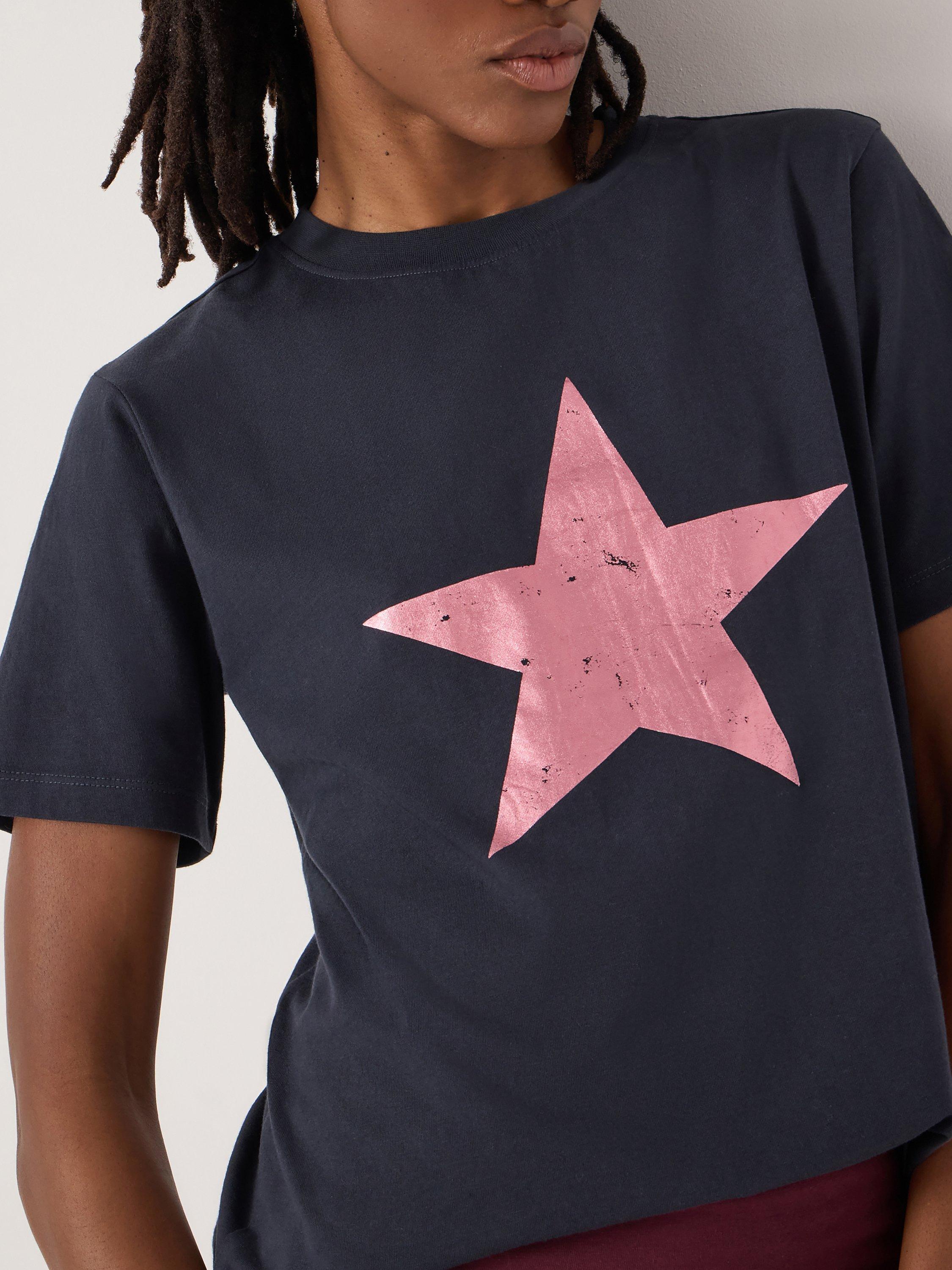 Product image 5 of 5, which shows HUSH Bea Graphic Star T-Shirt, Navy Blue, L-XL