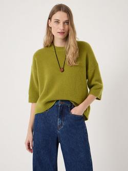 HUSH Chunky Short Sleeve Pure Cashmere Top, Green Olive, Green Olive