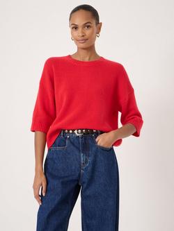HUSH Chunky Short Sleeve Pure Cashmere Top, Red, Red