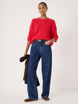 HUSH Chunky Short Sleeve Pure Cashmere Top, Red - view 2, Red