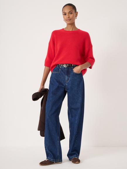 HUSH Chunky Short Sleeve Pure Cashmere Top, Red - view 2, Red