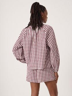 HUSH Elsa Gathered Gingham Beach Shirt, Maroon Red/White - view 2, Maroon Red/White