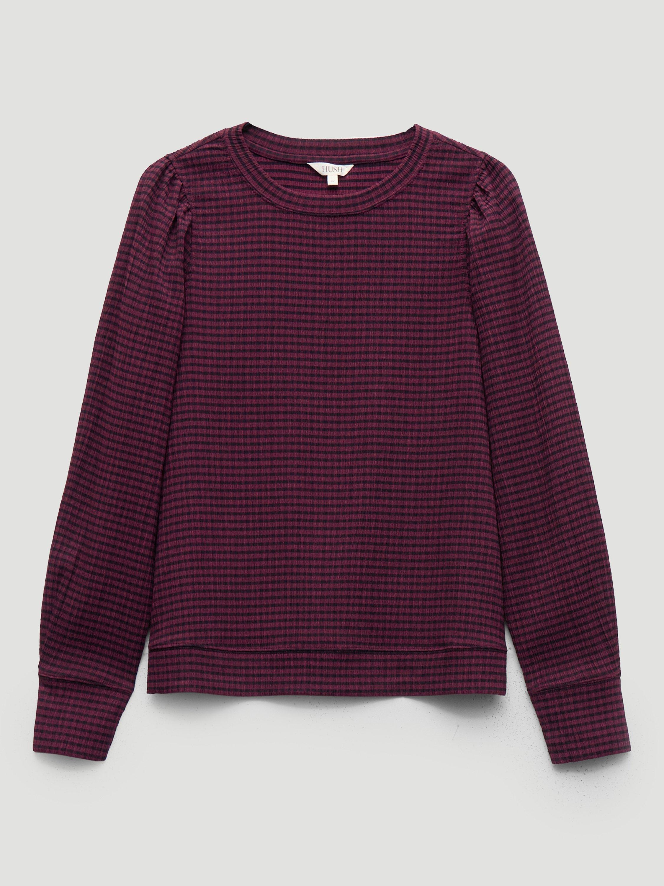 Product image 1 of 1, which shows HUSH Emily Puff Sleeve Gingham Top, Wine Red, L-XL