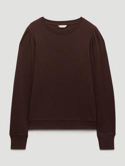 HUSH Emily Puff Sleeve Cotton Jersey Top, Dark Brown