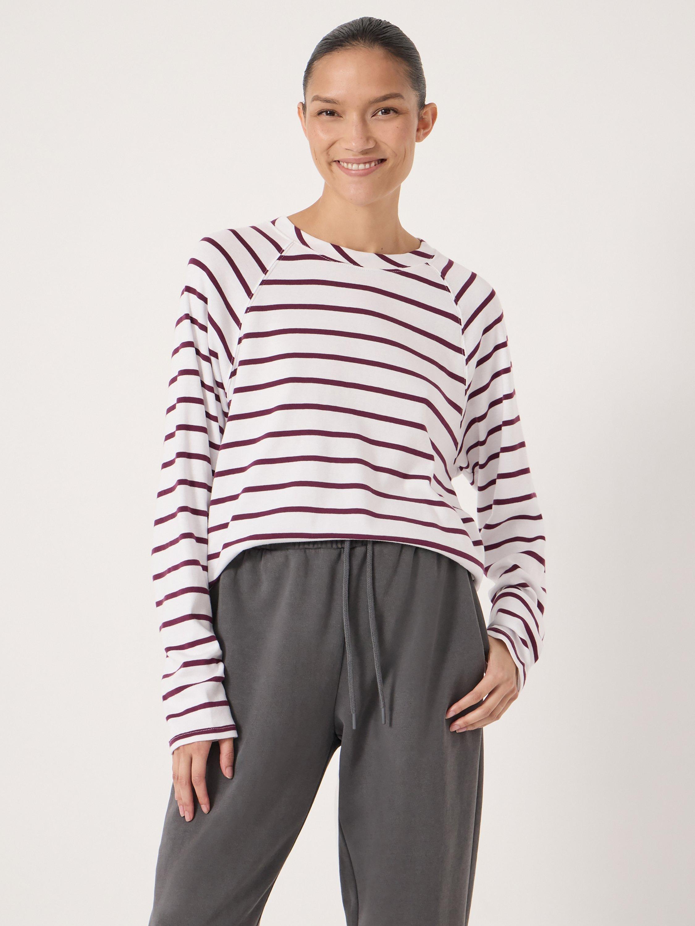 Product image 1 of 5, which shows HUSH Matilda Raglan Stripe Top, Wine Red/White, L-XL