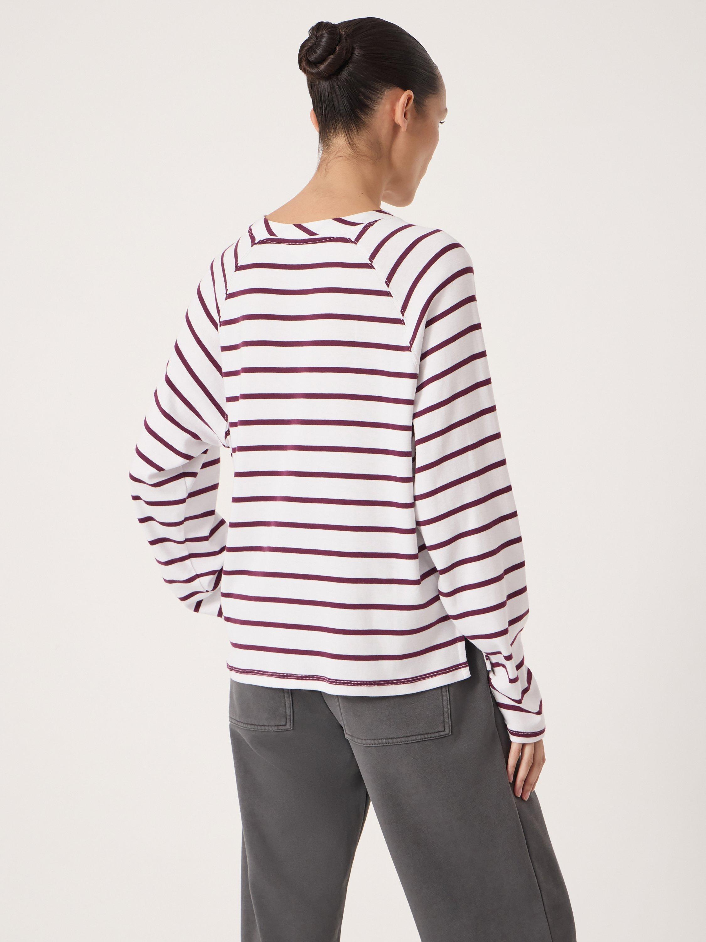 Product image 3 of 5, which shows HUSH Matilda Raglan Stripe Top, Wine Red/White, L-XL