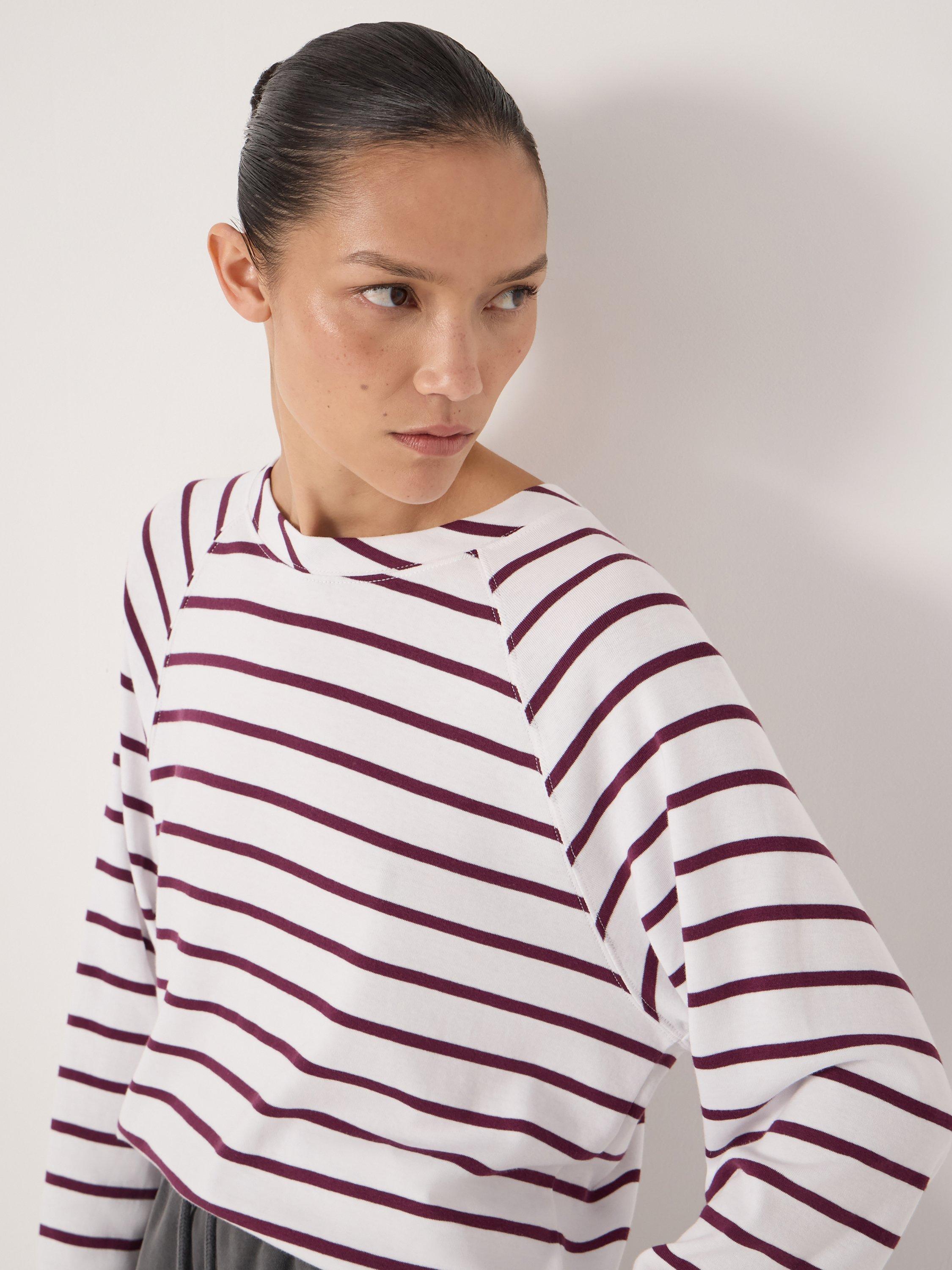 Product image 5 of 5, which shows HUSH Matilda Raglan Stripe Top, Wine Red/White, L-XL