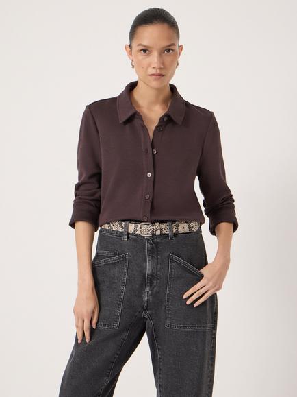 HUSH Noa Long Sleeve Polo Top, Plum Purple