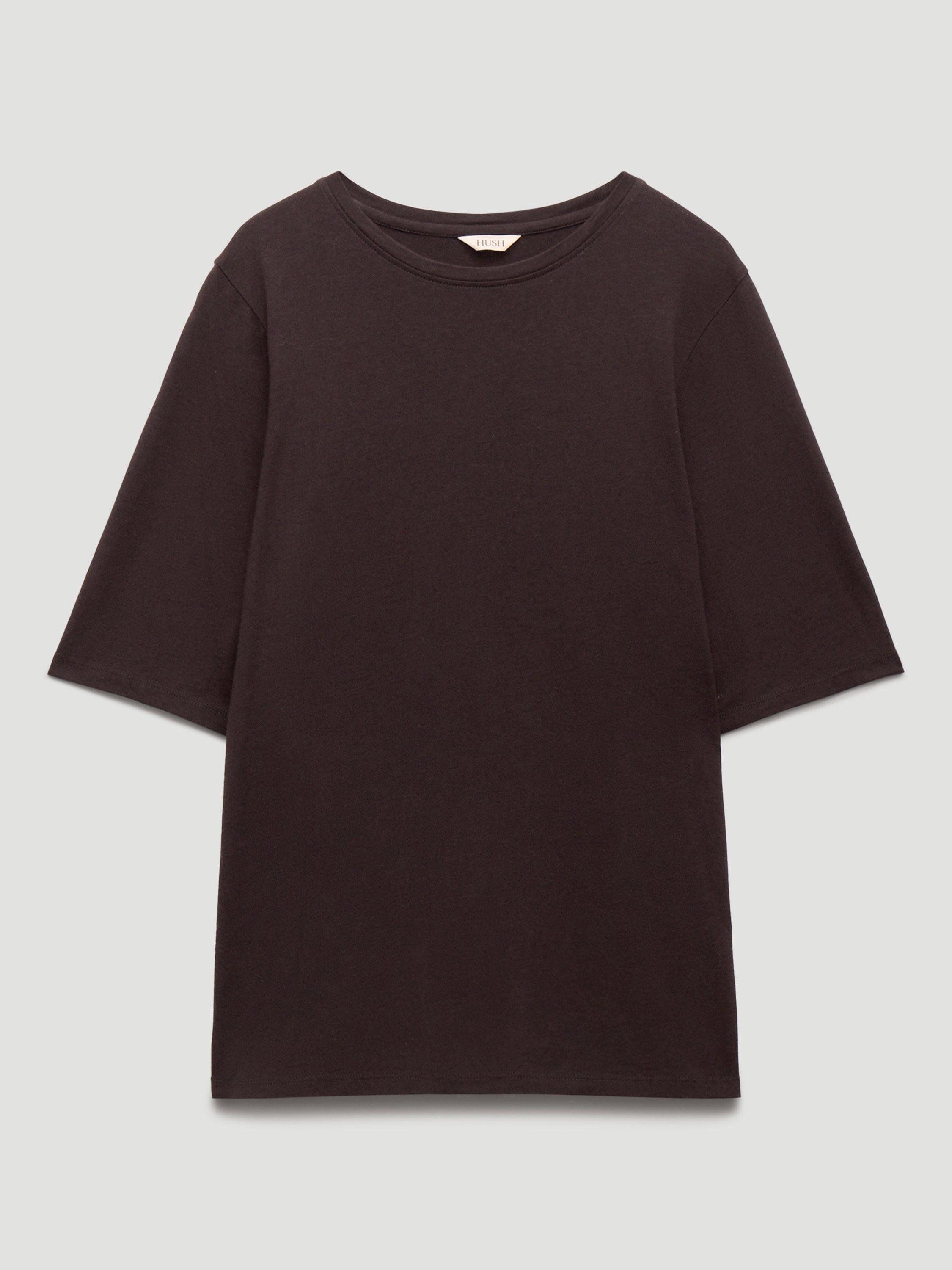 Product image 4 of 6, which shows HUSH Reece Drape T-Shirt, Chocolate Brown, L-XL
