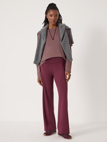 HUSH Amie Fold Over Waist Joggers, Wine Red - view 2, Wine Red