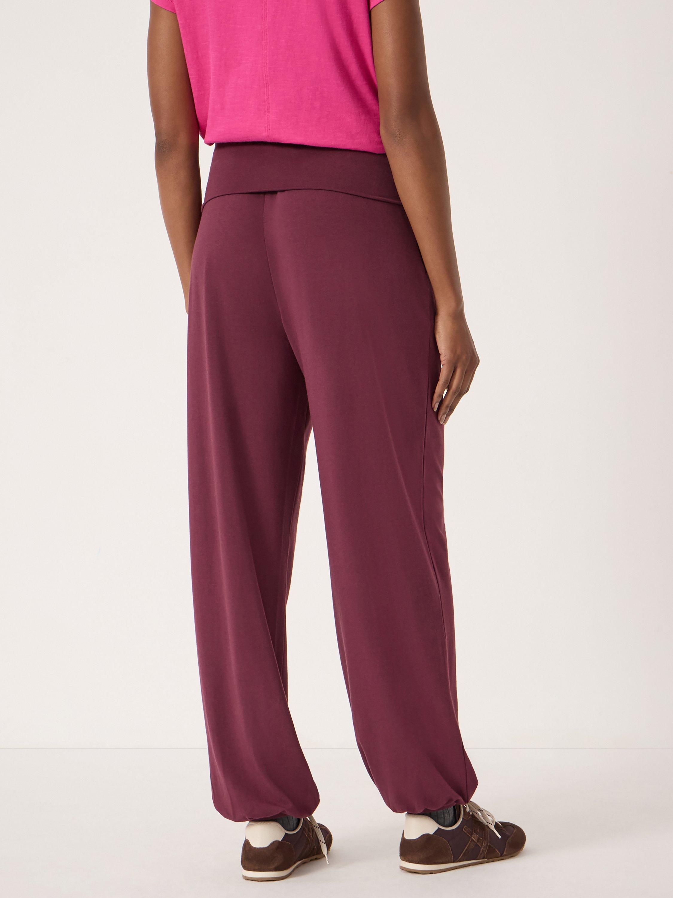 Product image 3 of 5, which shows HUSH Amelia Bubble Hem Trousers, Wine Red, XS-S
