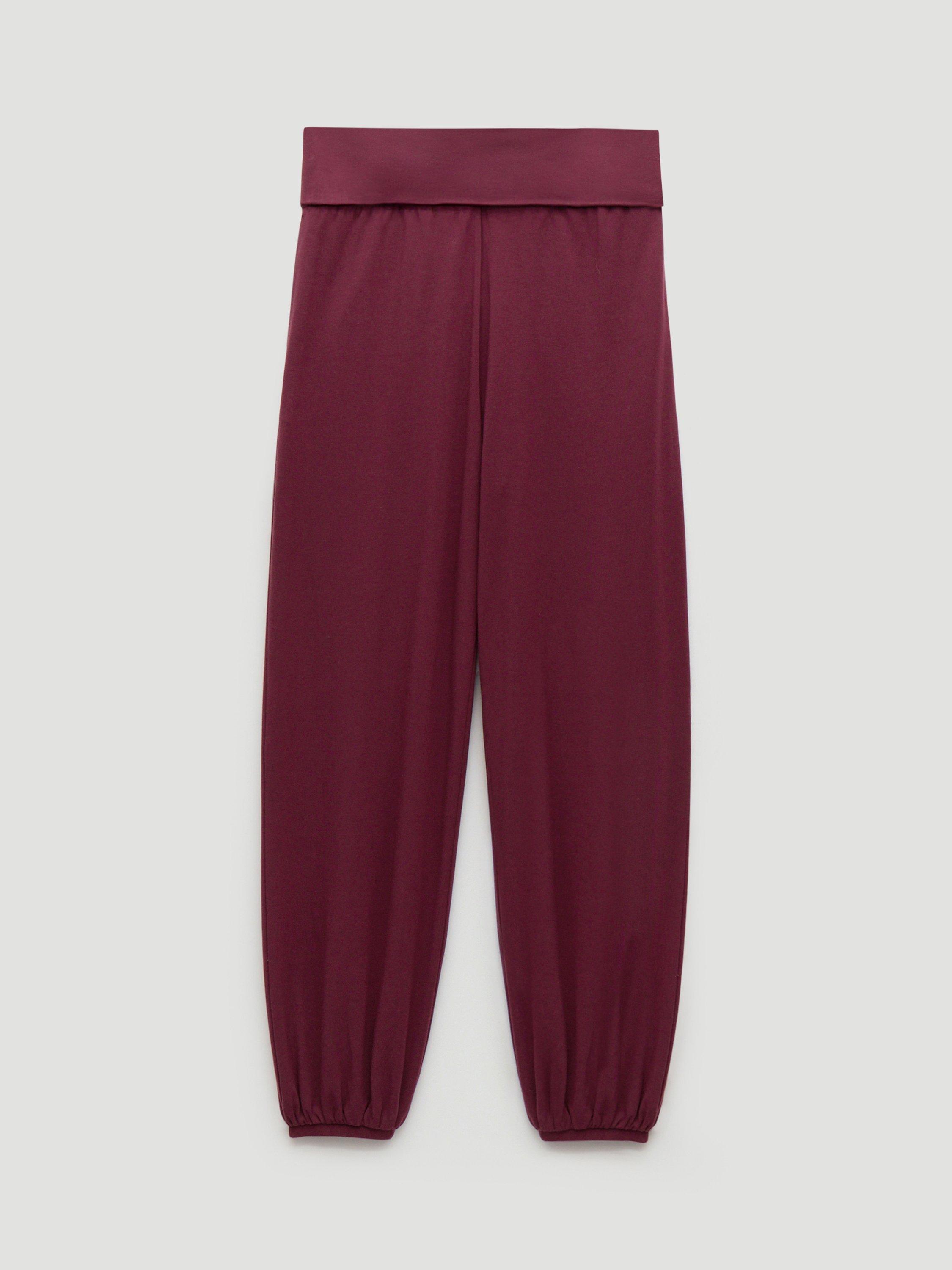 Product image 4 of 5, which shows HUSH Amelia Bubble Hem Trousers, Wine Red, XS-S
