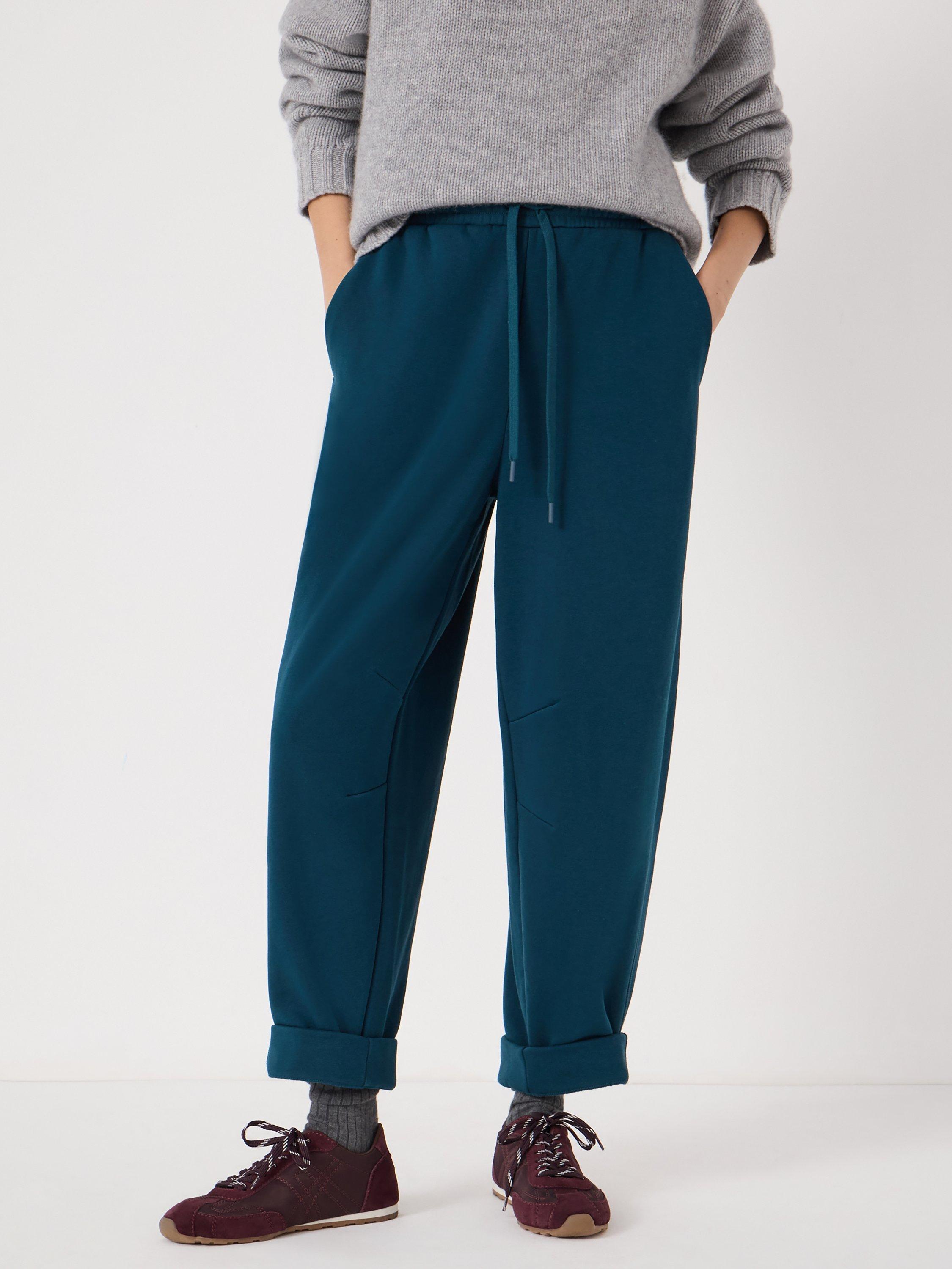 Product image 1 of 5, which shows HUSH Barrel Leg Jersey Joggers, Teal Blue, XS-S