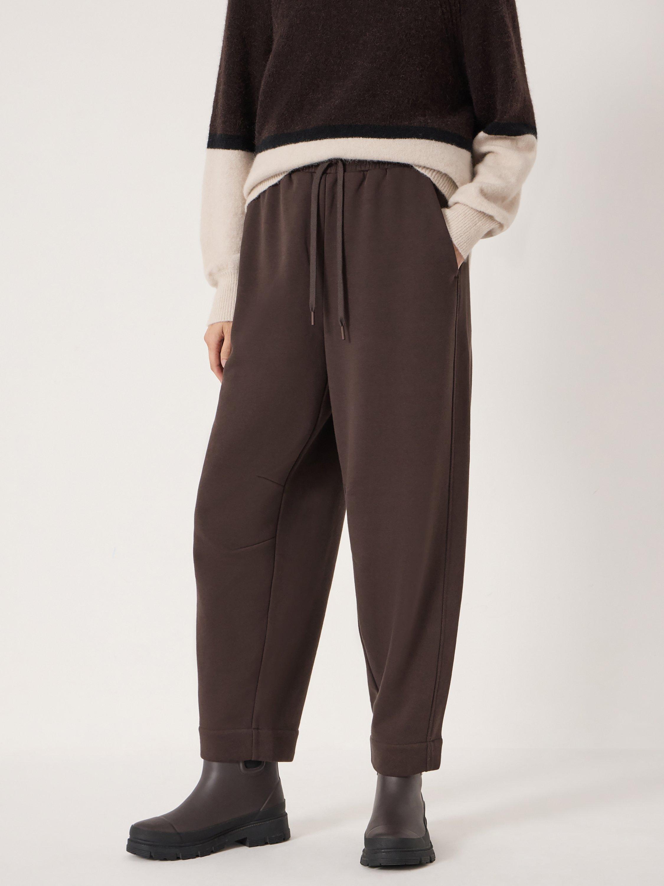 Product image 1 of 5, which shows HUSH Barrel Leg Jersey Joggers, Chocolate Plum, XS-S