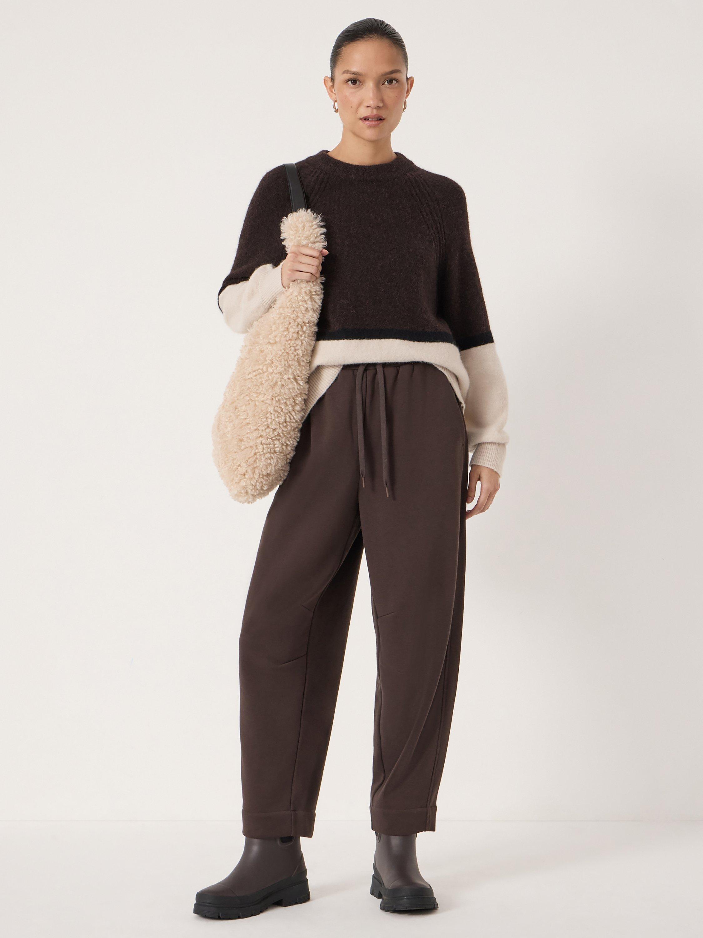 Product image 2 of 5, which shows HUSH Barrel Leg Jersey Joggers, Chocolate Plum, XS-S