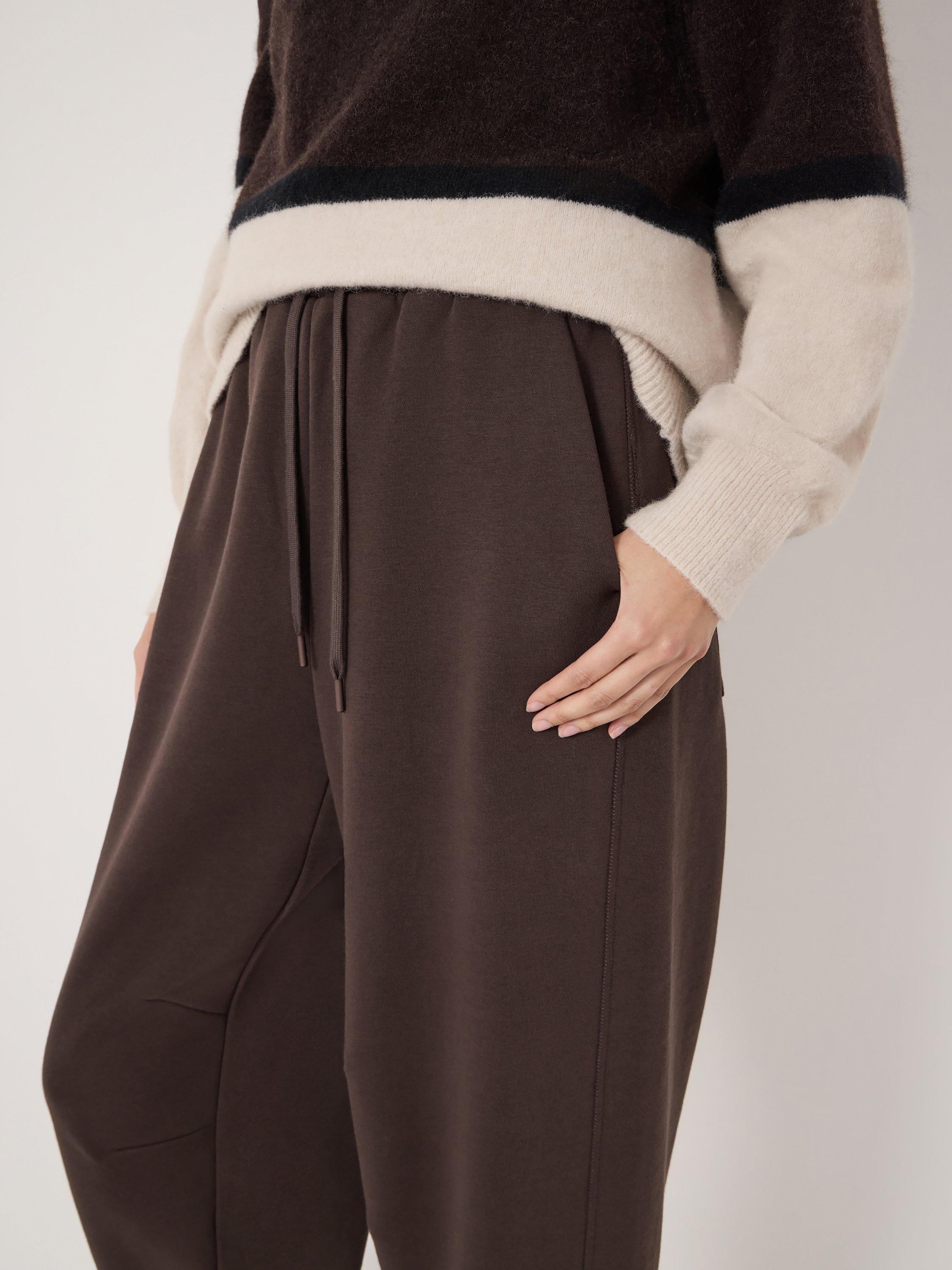 Product image 5 of 5, which shows HUSH Barrel Leg Jersey Joggers, Chocolate Plum, XS-S