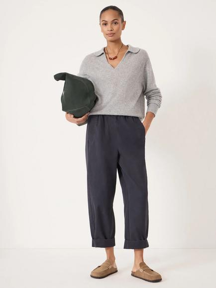 HUSH Jack Pull On Barrel Leg Trousers - view 2, Navy Blue