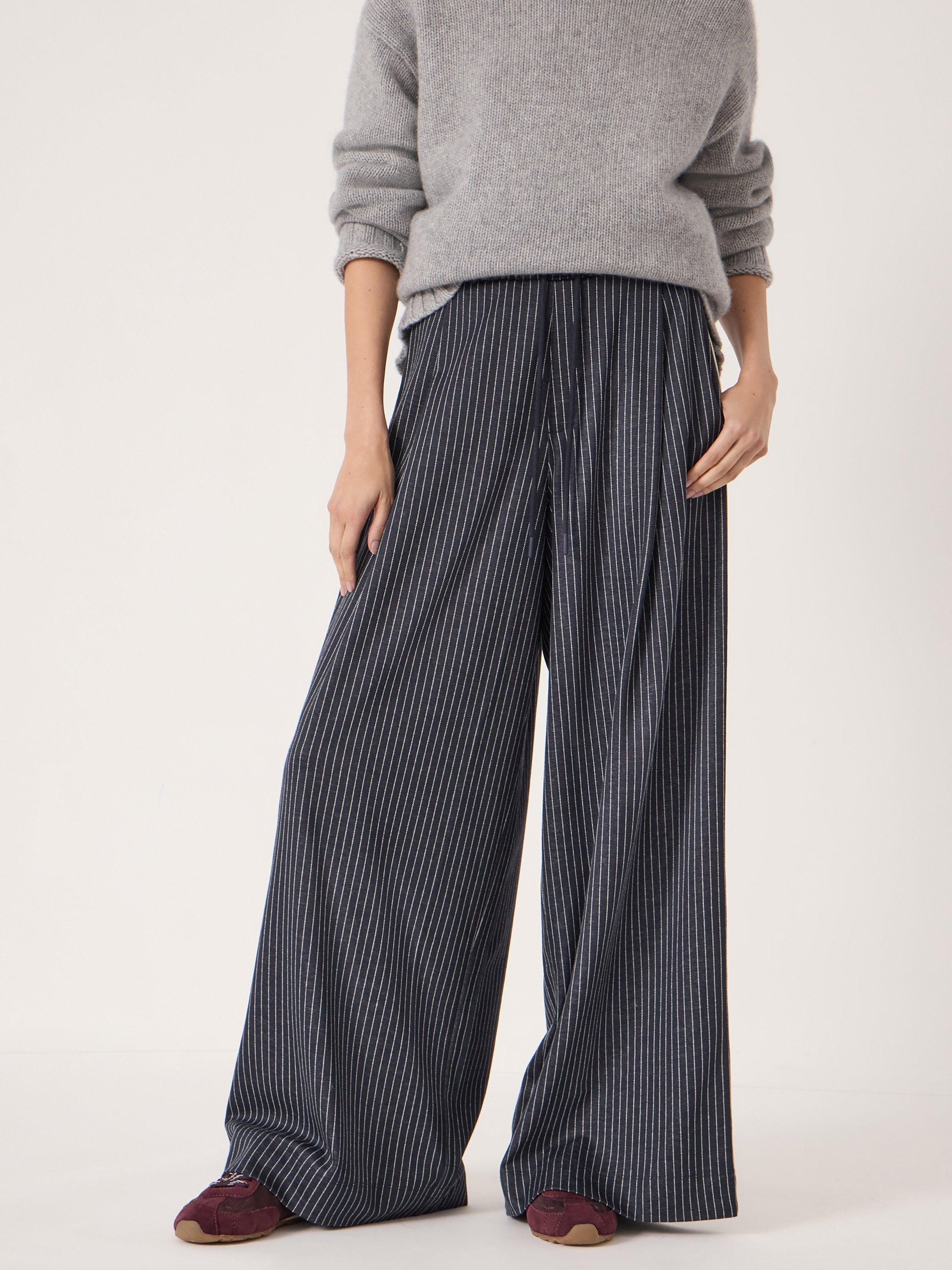 Product image 1 of 5, which shows HUSH Taylor Stripe Trousers, Navy/White, XS-S