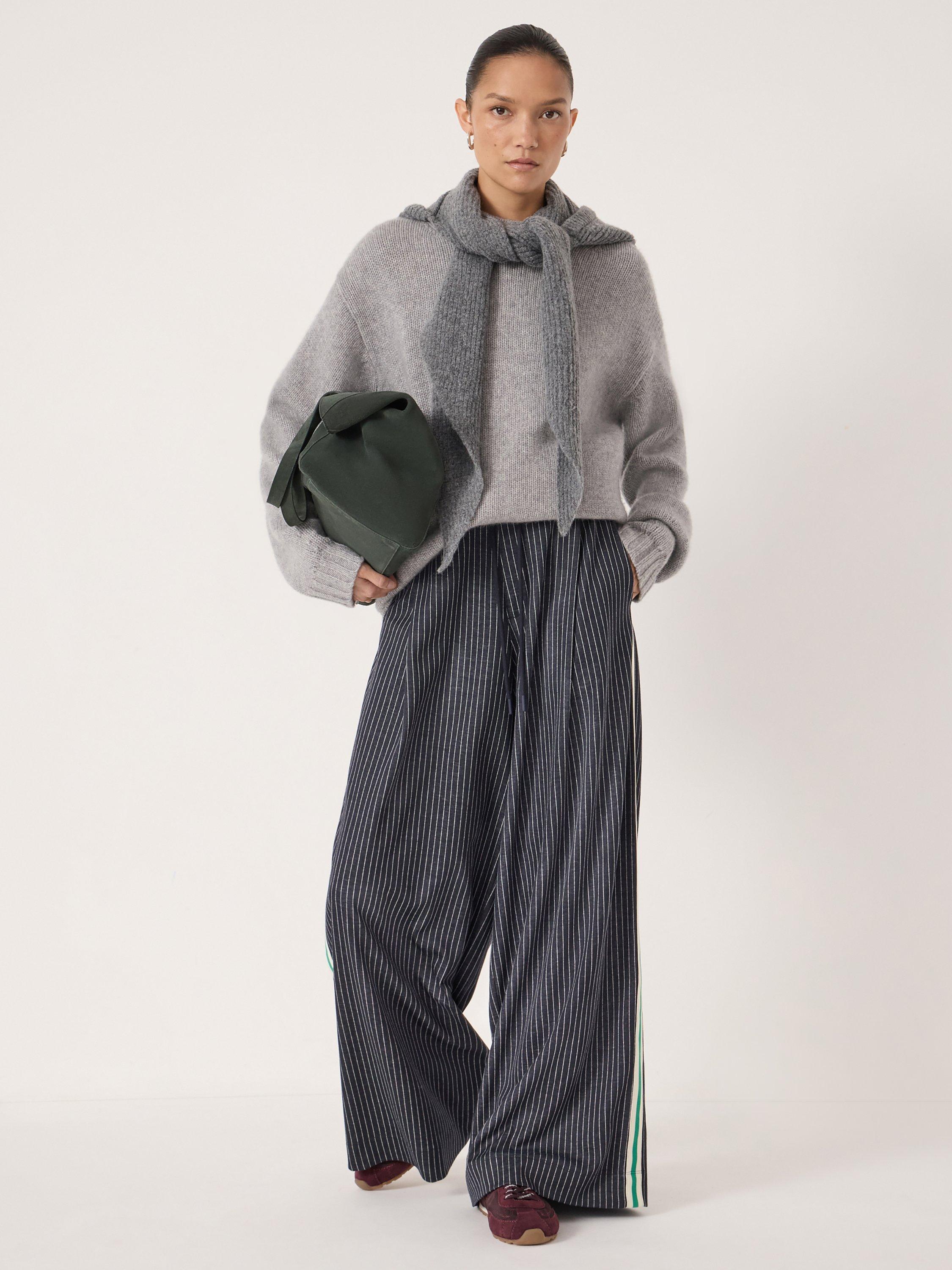 Product image 2 of 5, which shows HUSH Taylor Stripe Trousers, Navy/White, XS-S