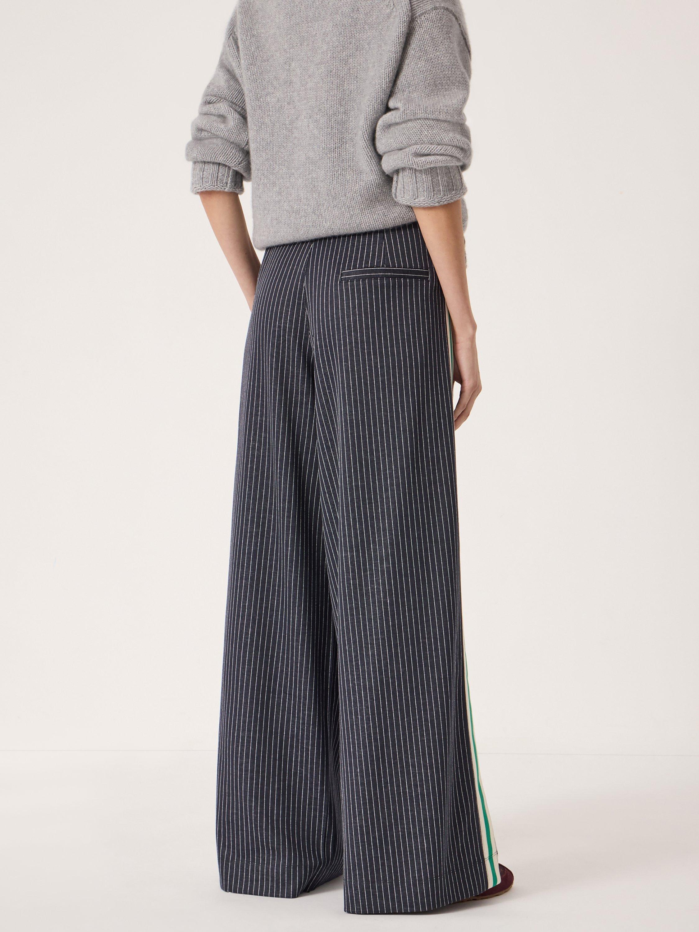 Product image 3 of 5, which shows HUSH Taylor Stripe Trousers, Navy/White, XS-S