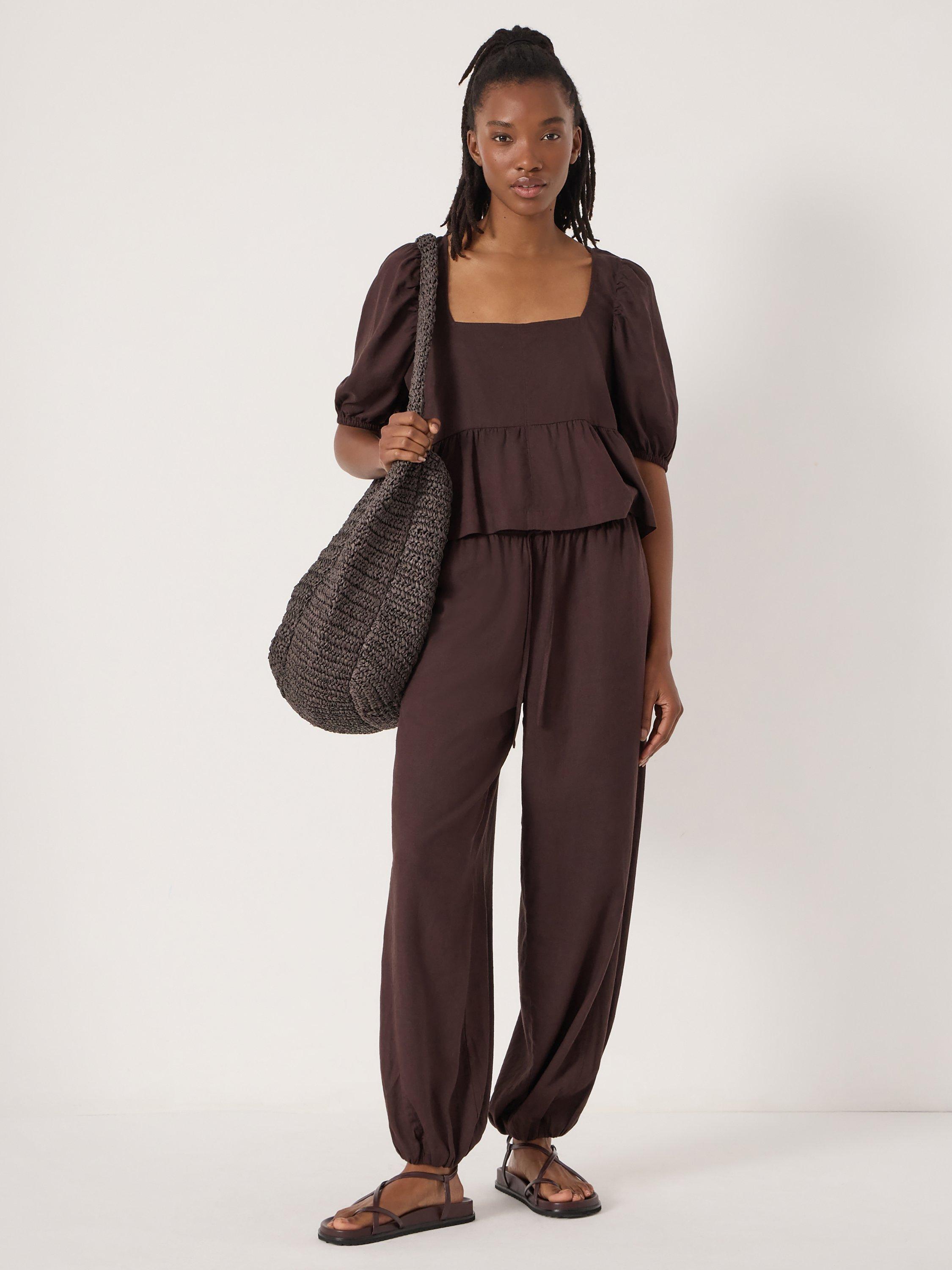 Product image 2 of 7, which shows HUSH Tove Beach Trousers, Dark Brown, L-XL