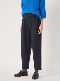 HUSH Boiled Wool Blend Barrel Leg Trousers, Navy Blue