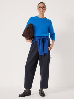 HUSH Boiled Wool Blend Barrel Leg Trousers - view 2, Navy Blue