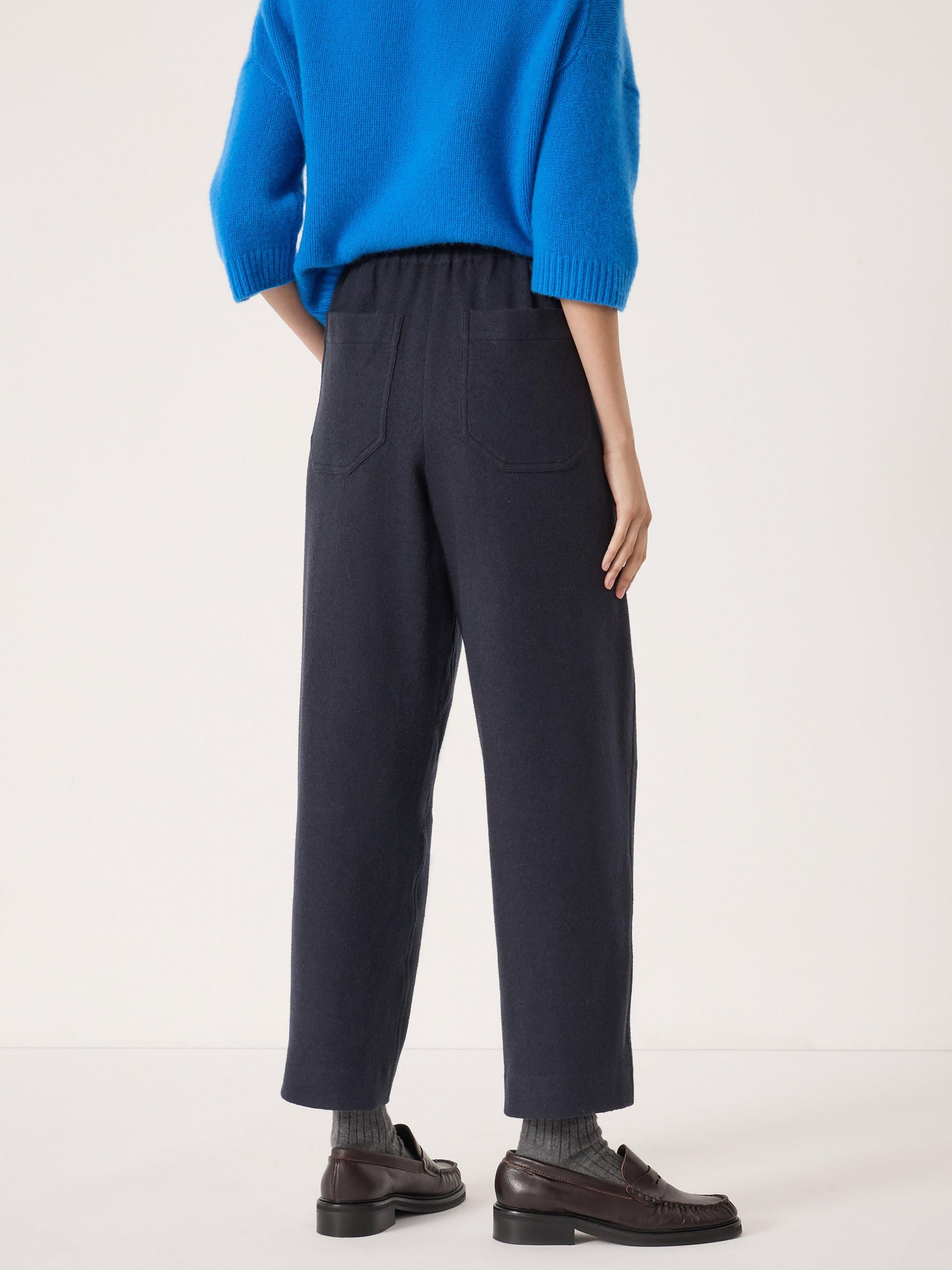 Product image 3 of 5, which shows HUSH Boiled Wool Blend Barrel Leg Trousers, Navy Blue, L