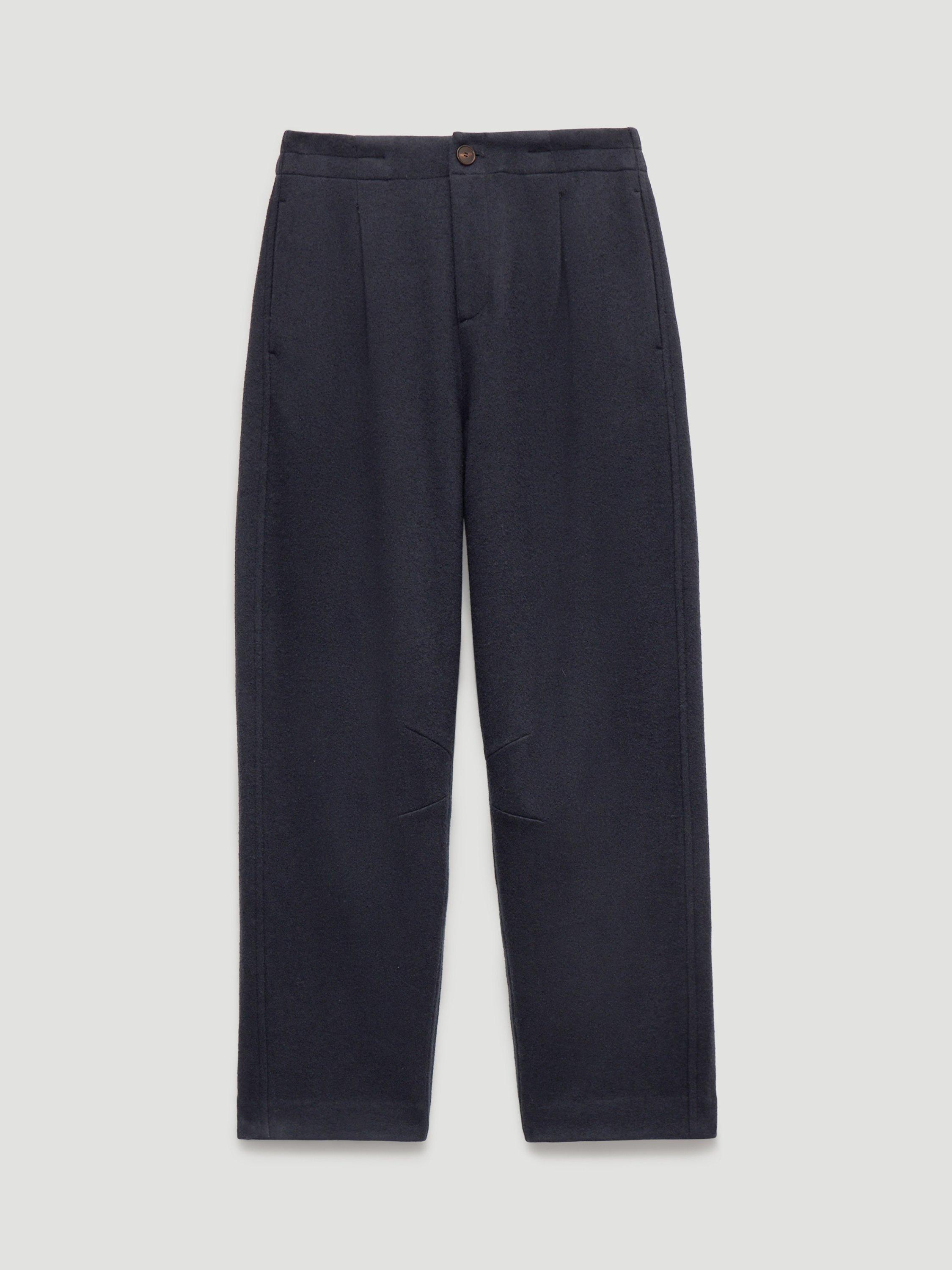 Product image 4 of 5, which shows HUSH Boiled Wool Blend Barrel Leg Trousers, Navy Blue, L
