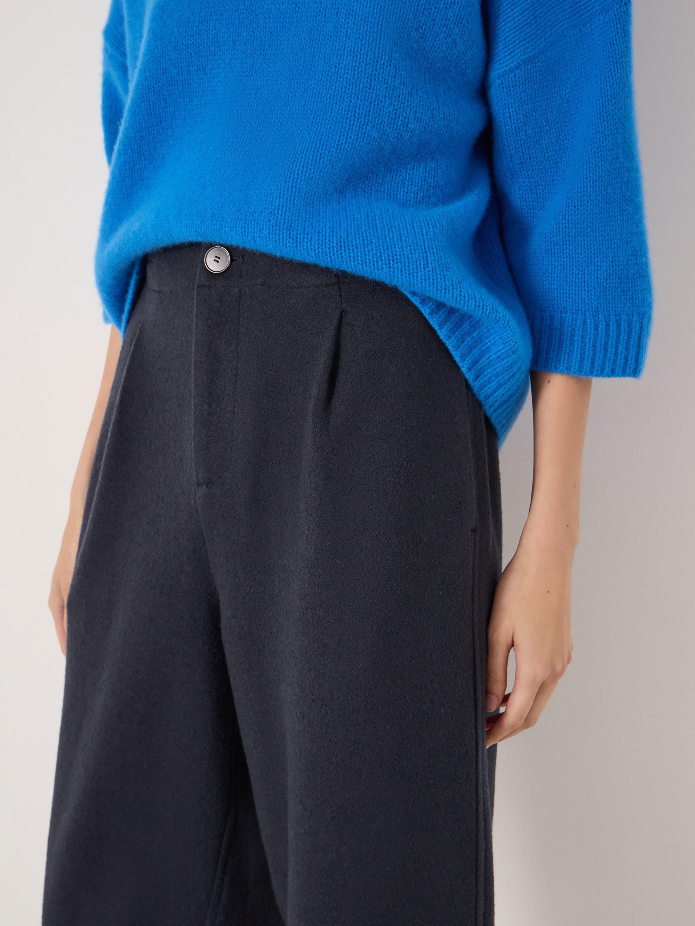 Product image 5 of 5, which shows HUSH Boiled Wool Blend Barrel Leg Trousers, Navy Blue, L