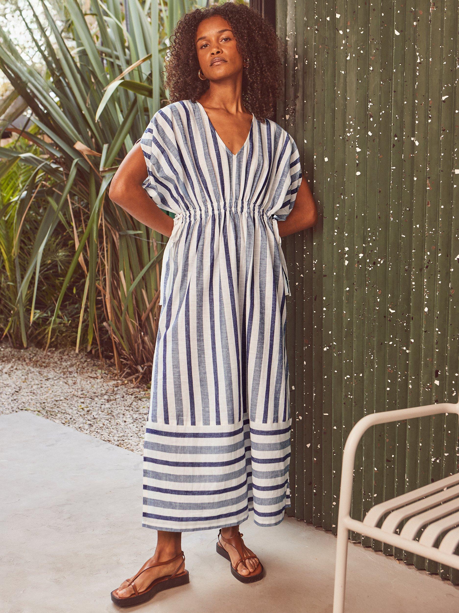 Product image 1 of 6, which shows Ro&Zo Stripe Linen Blend Dress, Blue, 6