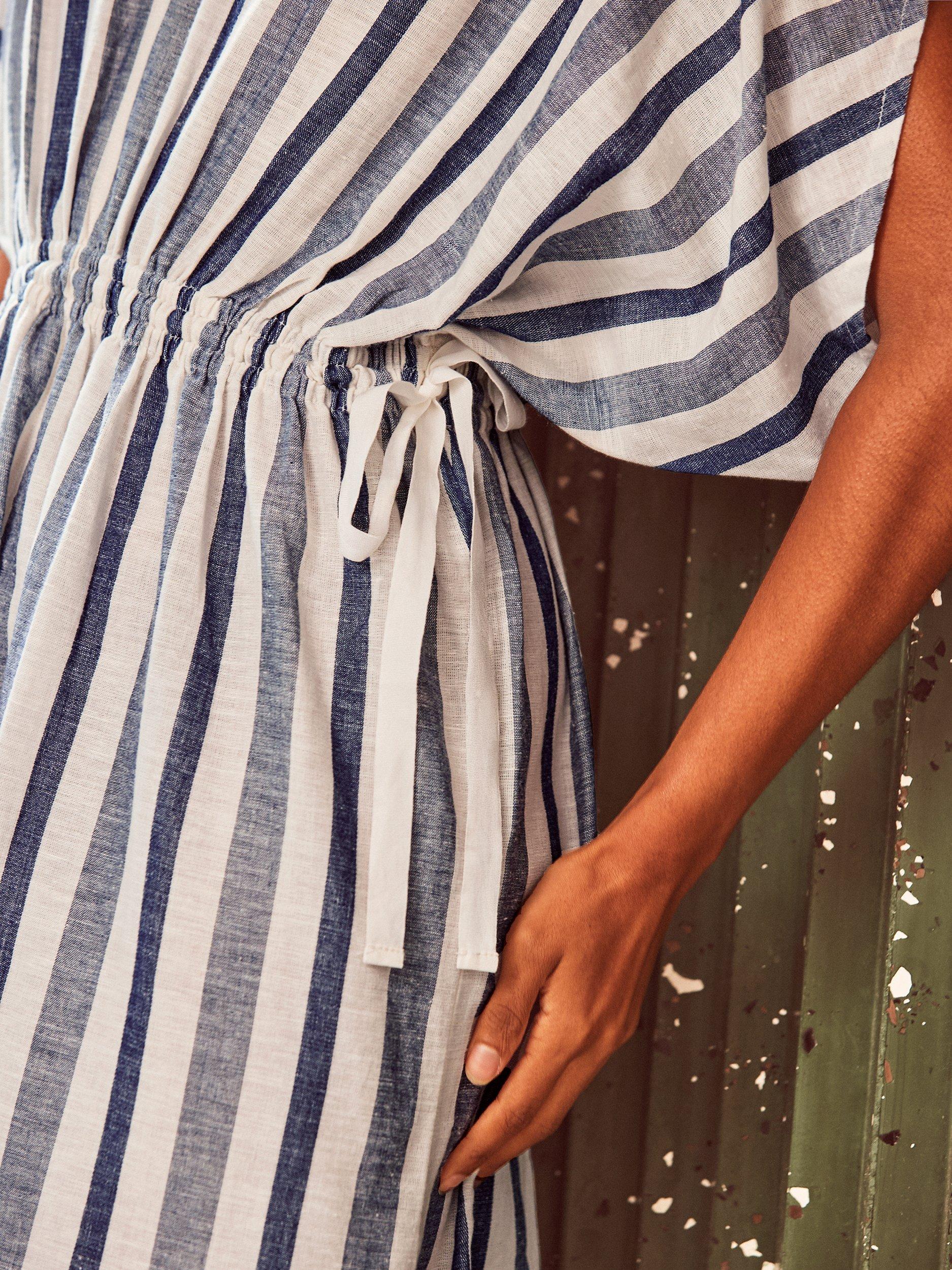 Product image 3 of 6, which shows Ro&Zo Stripe Linen Blend Dress, Blue, 6