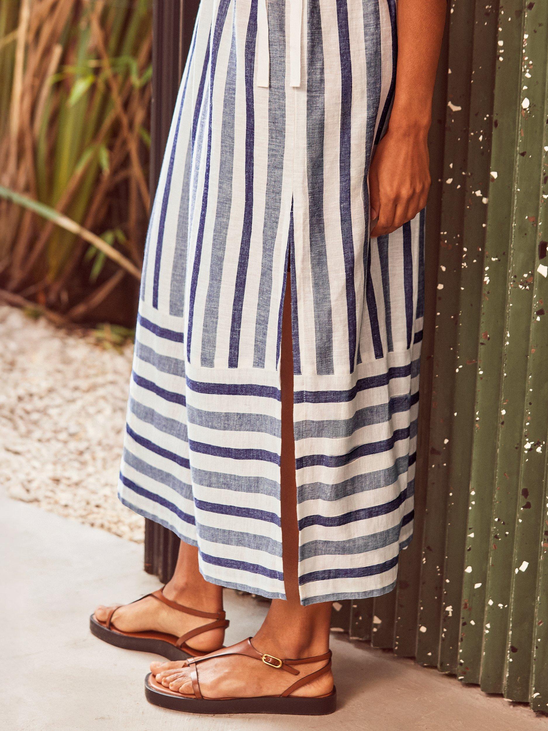 Product image 4 of 6, which shows Ro&Zo Stripe Linen Blend Dress, Blue, 6