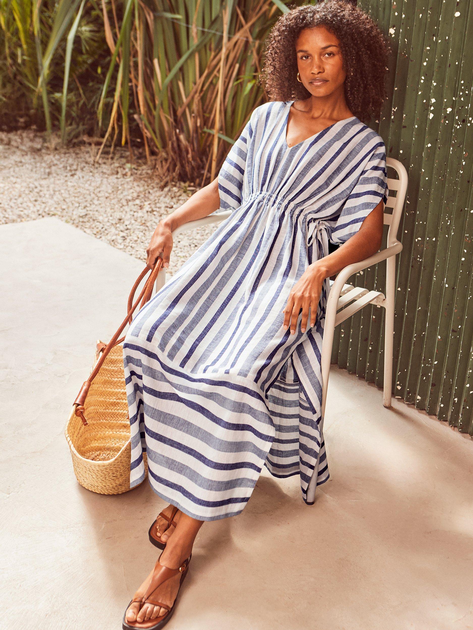 Product image 5 of 6, which shows Ro&Zo Stripe Linen Blend Dress, Blue, 6