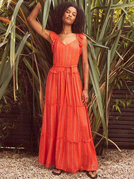 Ro&Zo Sparkle Tiered Maxi Dress, Orange, Orange